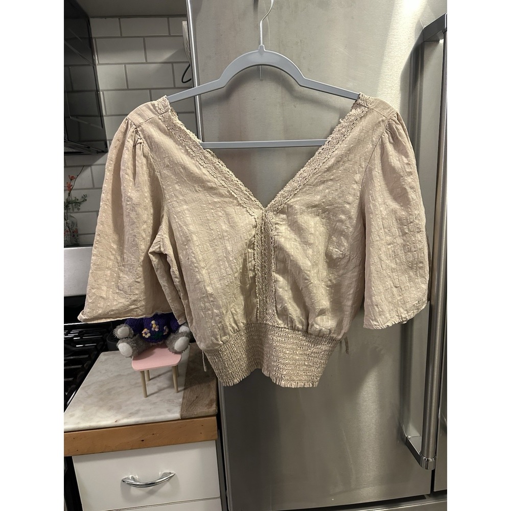 Milk Maid Boho Peasant Cottage Top SzS Off The Shoulder‎ Tie In Back Flattering